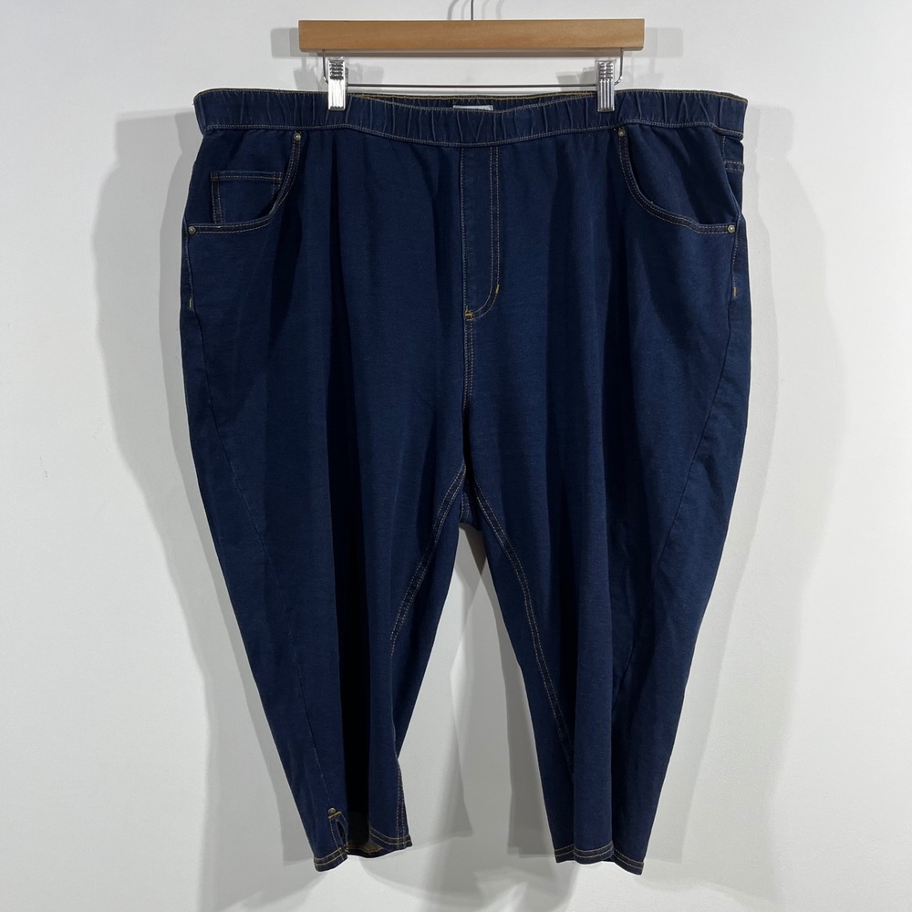 Catherines Knit Jean Pull On Capris Dark Wash Plus Size 3X 26 28W Indigo Stretch